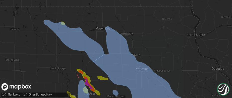 Hail map in Bristow, IA on July 20, 2026