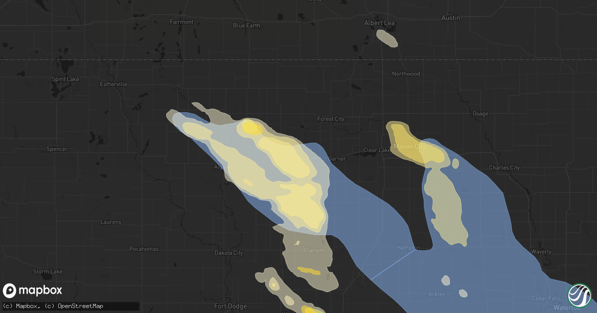 Hail map in Britt, IA on July 20, 2026