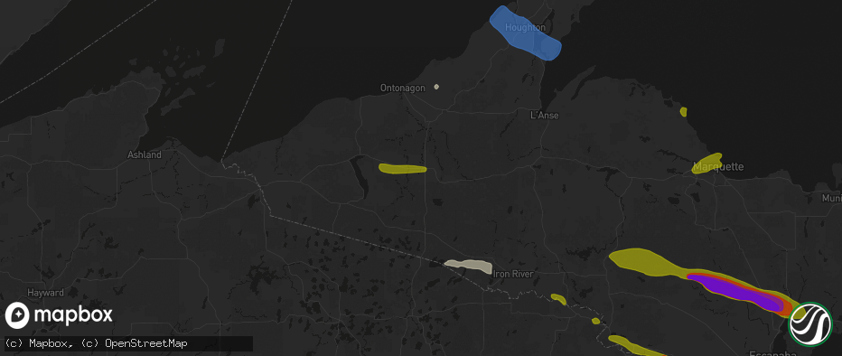 Hail map in Bruce Crossing, MI on July 20, 2026