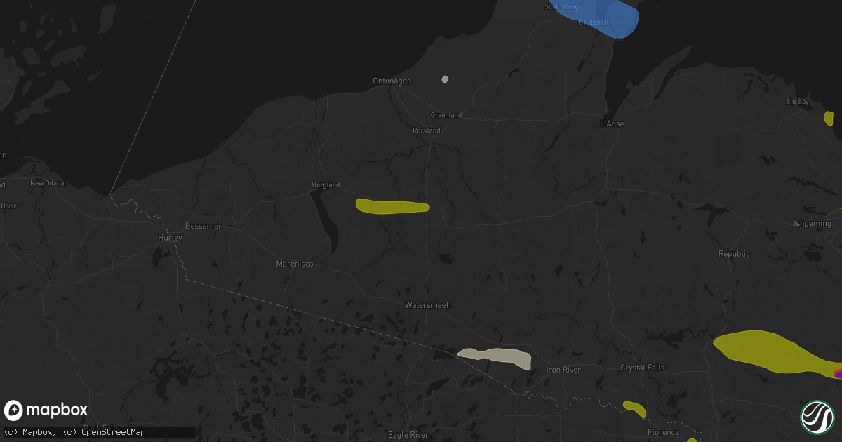 Hail map in Bruce Crossing, MI on July 20, 2026