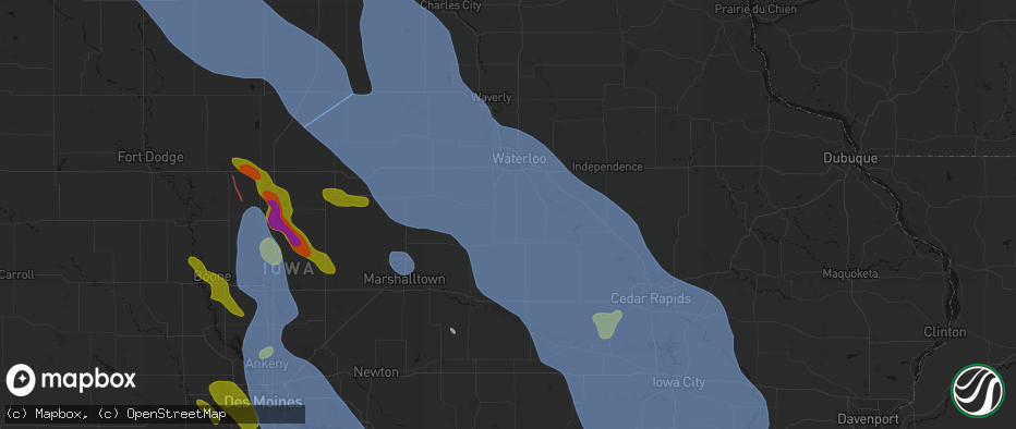 Hail map in Buckingham, IA on July 20, 2026