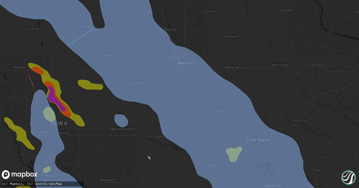 Hail map in Buckingham, IA on July 20, 2026
