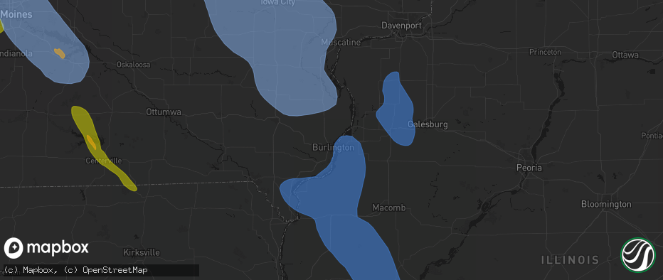 Hail map in Burlington, IA on July 20, 2026