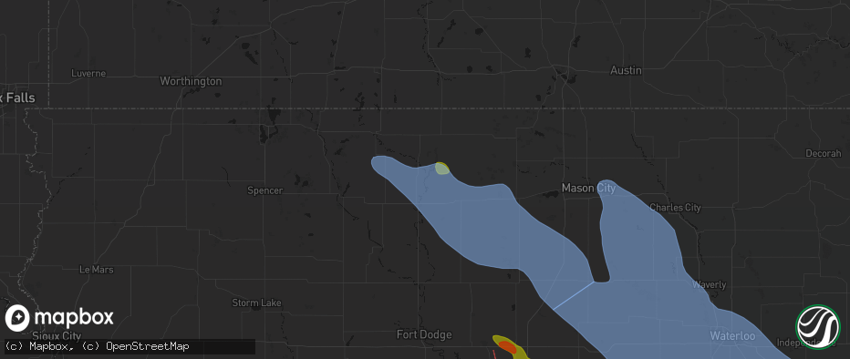 Hail map in Burt, IA on July 20, 2026