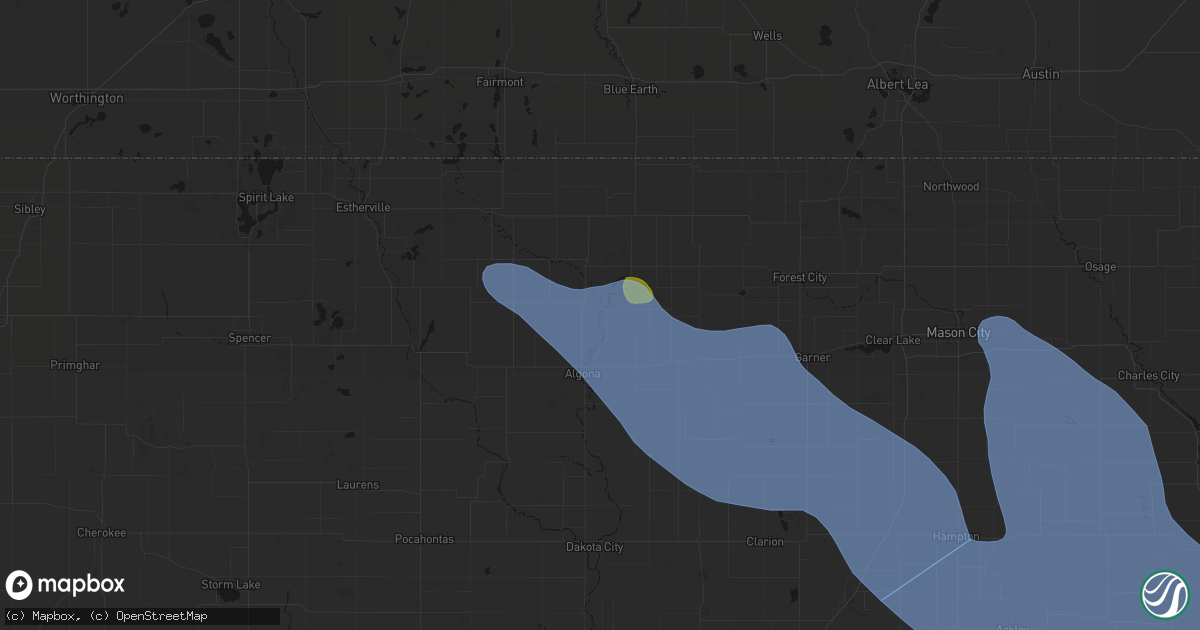 Hail map in Burt, IA on July 20, 2026