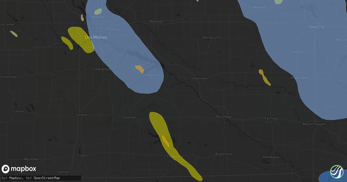 Hail map in Bussey, IA on July 20, 2026