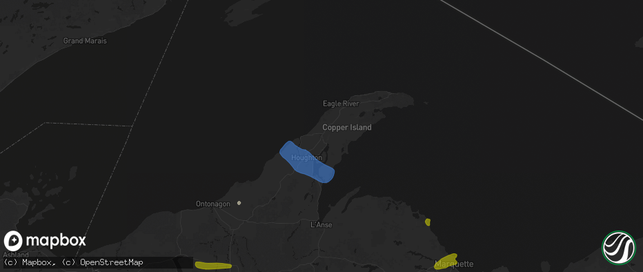 Hail map in Calumet, MI on July 20, 2026
