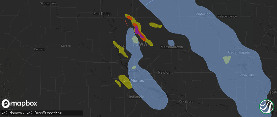 Hail map in Cambridge, IA on July 20, 2026