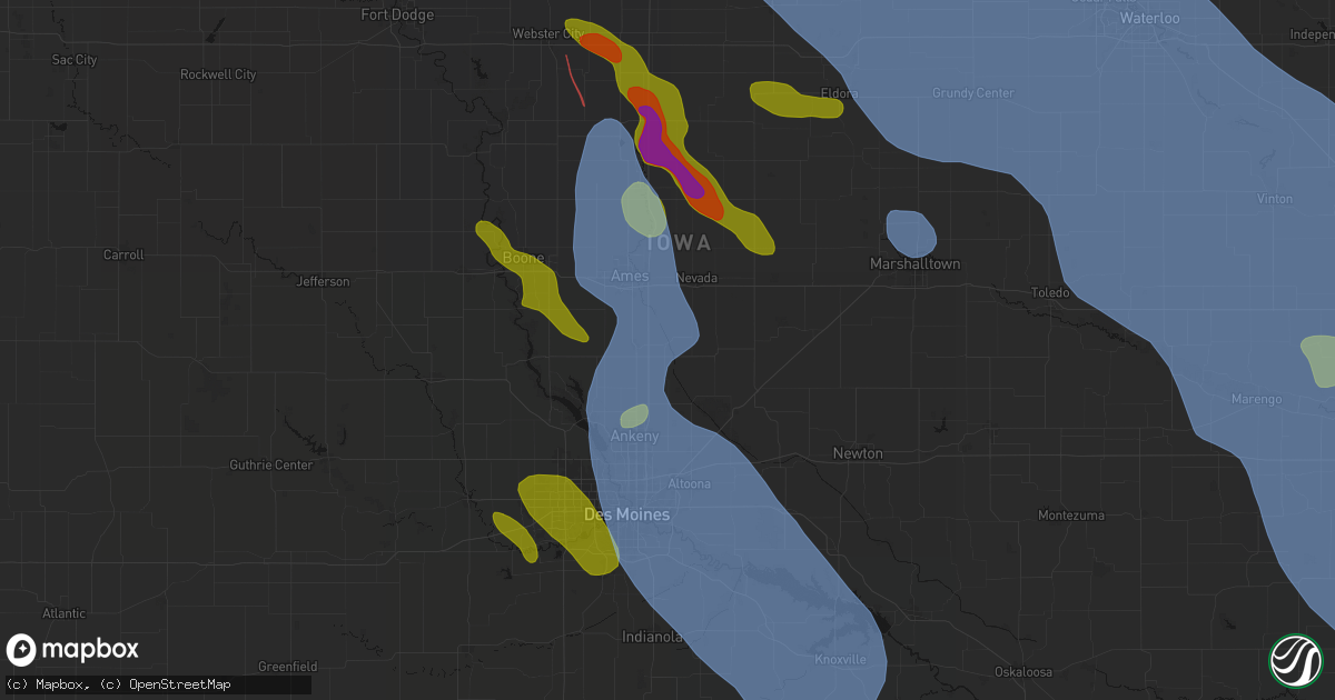 Hail map in Cambridge, IA on July 20, 2026