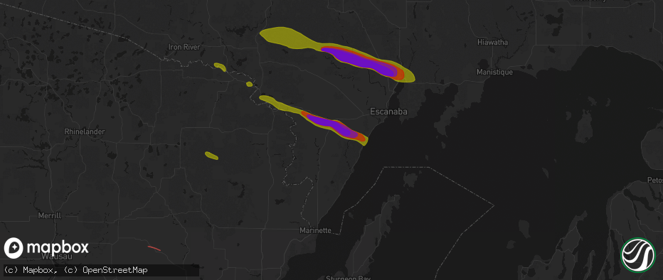 Hail map in Carney, MI on July 20, 2026