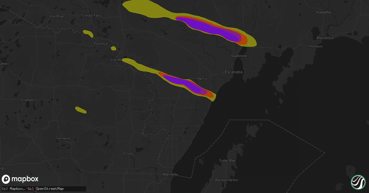 Hail map in Carney, MI on July 20, 2026