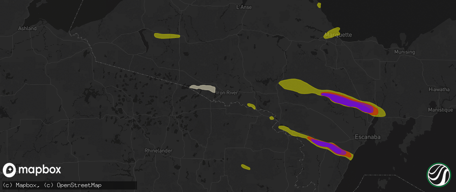 Hail map in Caspian, MI on July 20, 2026