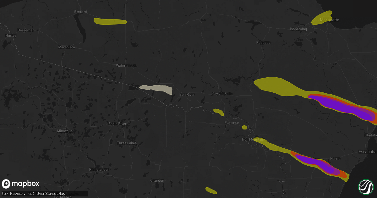 Hail map in Caspian, MI on July 20, 2026