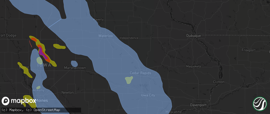 Hail map in Center Point, IA on July 20, 2026