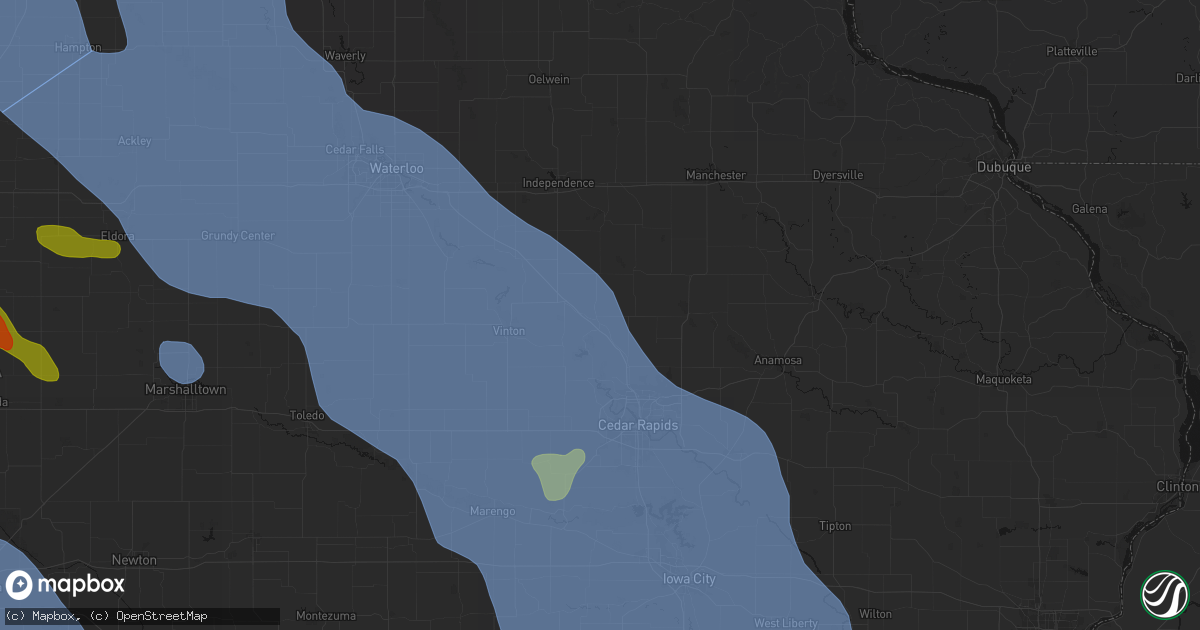Hail map in Center Point, IA on July 20, 2026