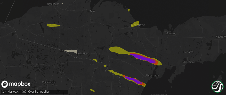 Hail map in Channing, MI on July 20, 2026
