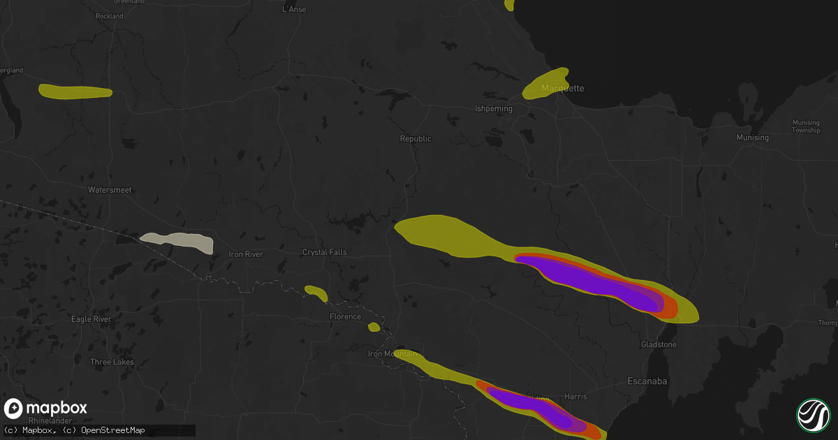 Hail map in Channing, MI on July 20, 2026