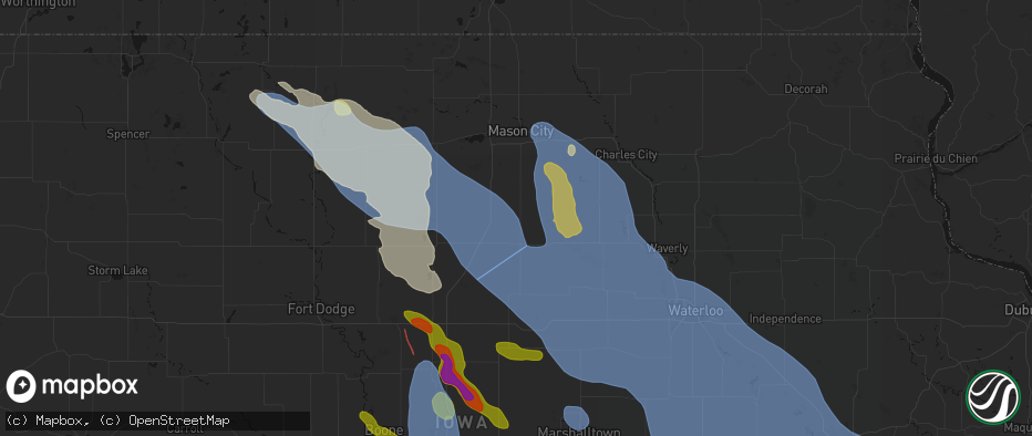 Hail map in Chapin, IA on July 20, 2026
