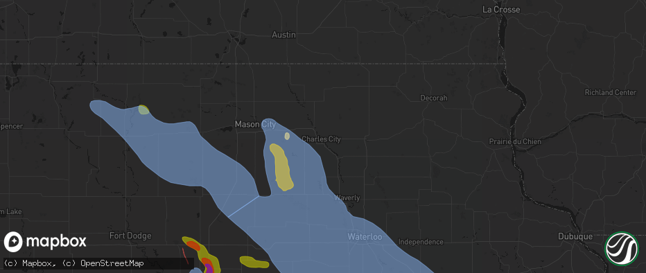 Hail map in Charles City, IA on July 20, 2026