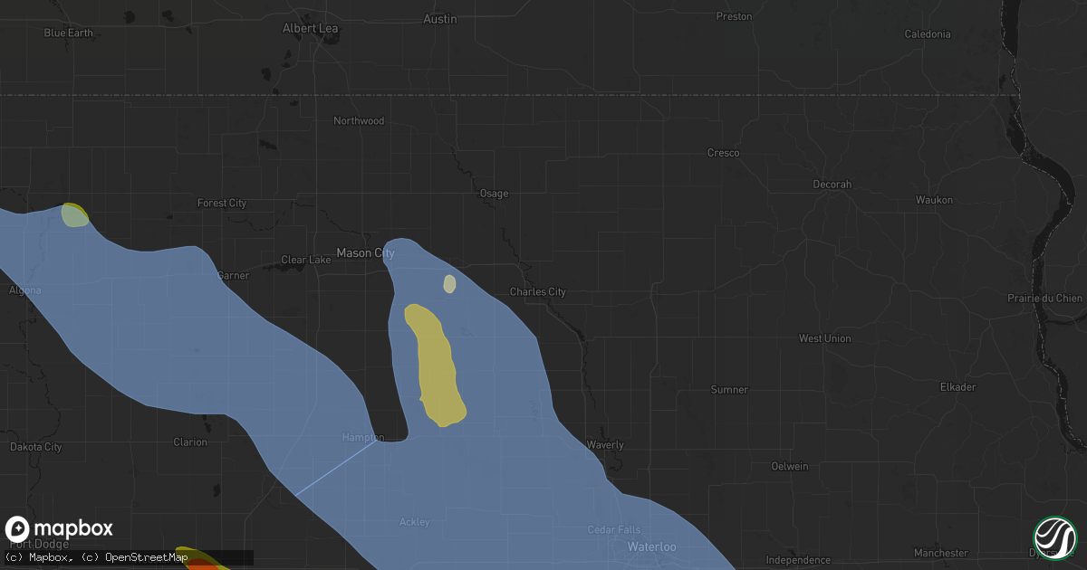 Hail map in Charles City, IA on July 20, 2026