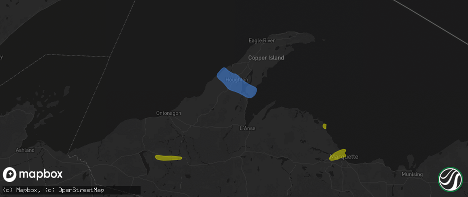 Hail map in Chassell, MI on July 20, 2026