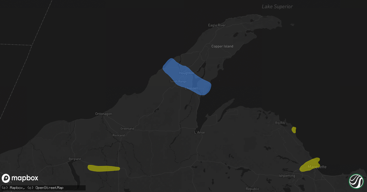 Hail map in Chassell, MI on July 20, 2026