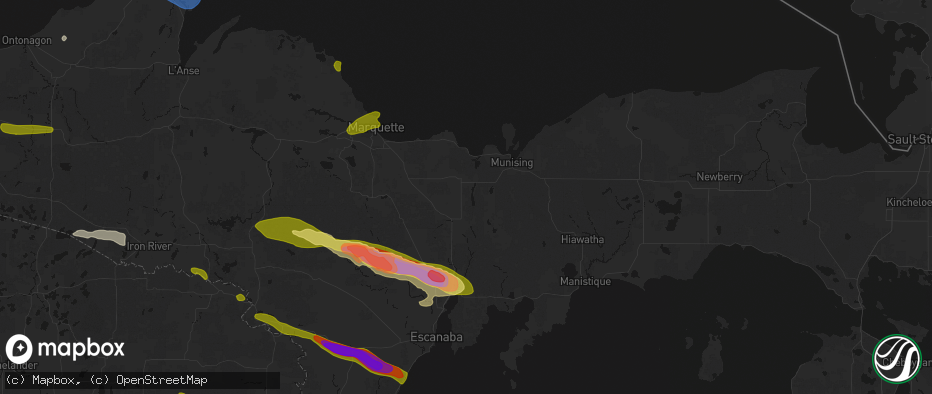 Hail map in Chatham, MI on July 20, 2026