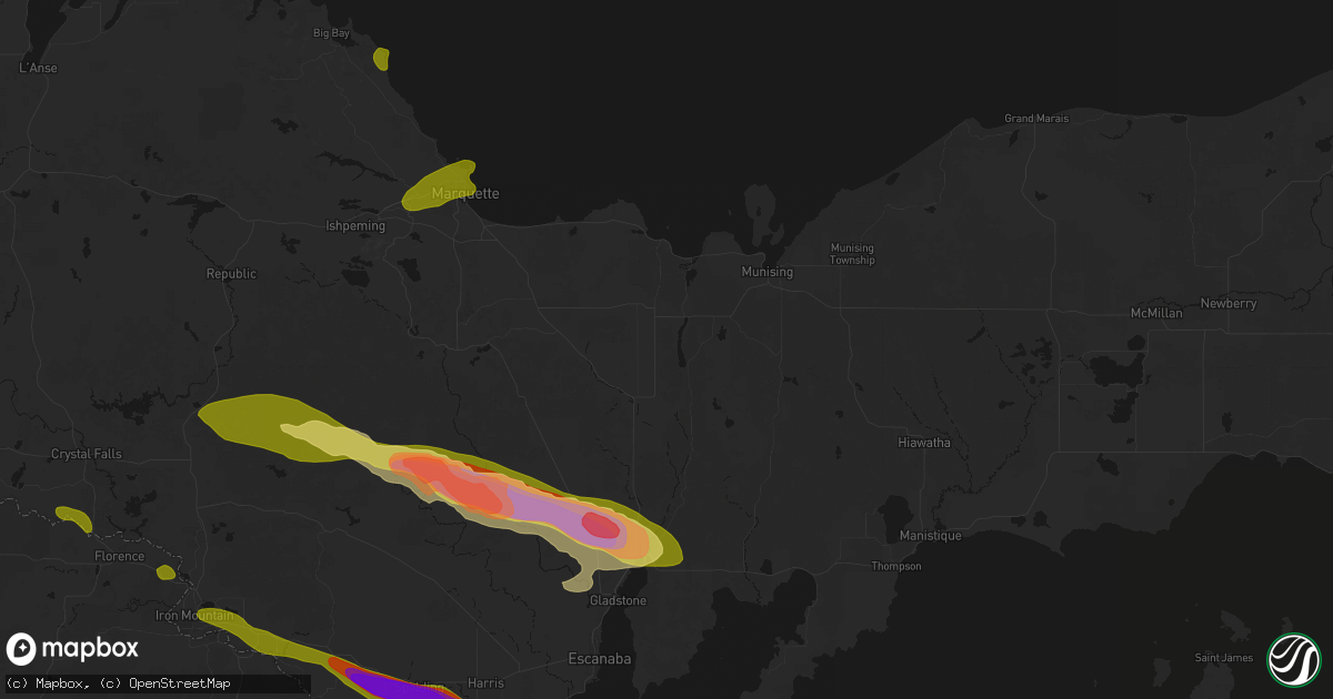 Hail map in Chatham, MI on July 20, 2026