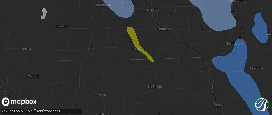 Hail map in Cincinnati, IA on July 20, 2026