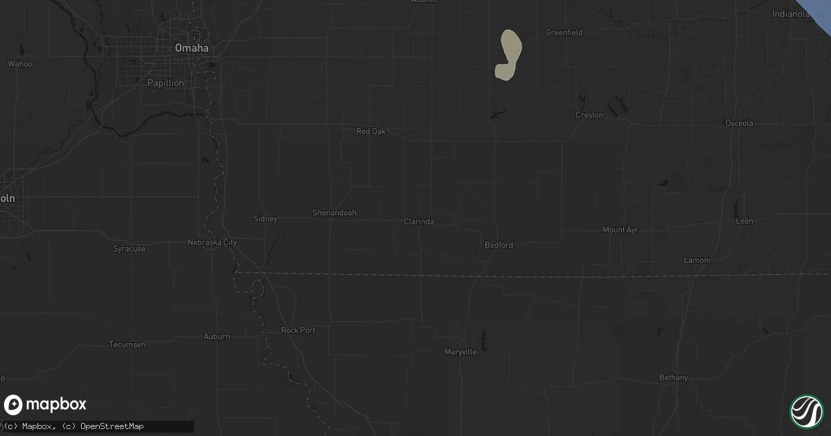 Hail map in Clarinda, IA on July 20, 2026