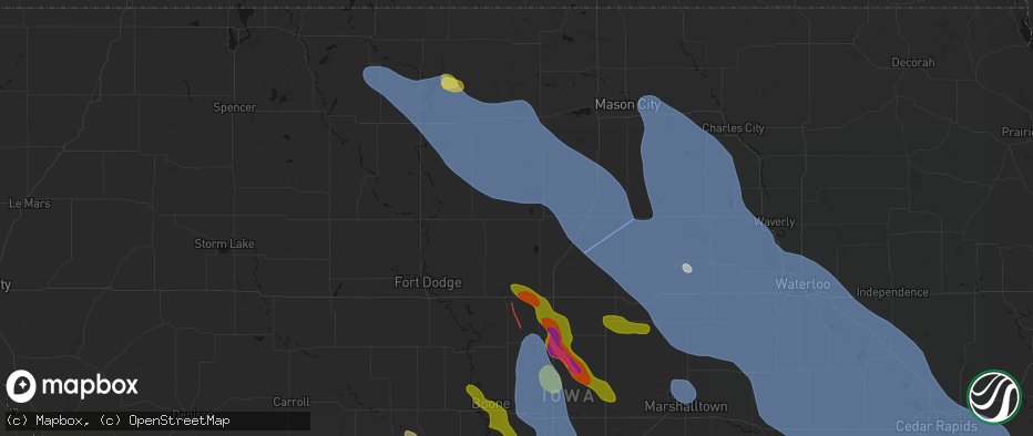 Hail map in Clarion, IA on July 20, 2026