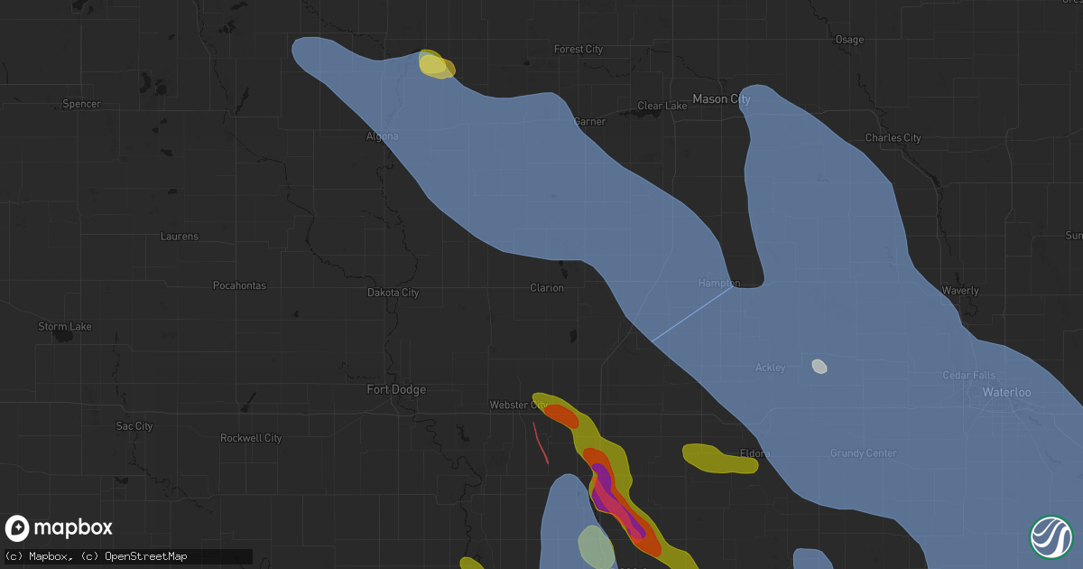 Hail map in Clarion, IA on July 20, 2026