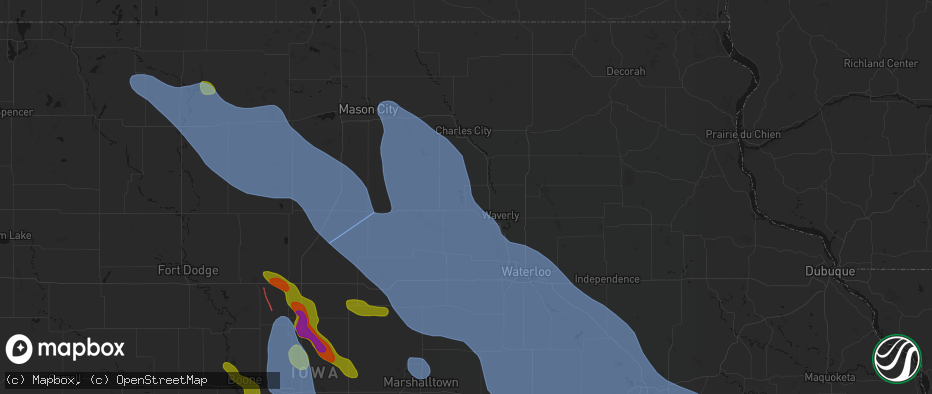 Hail map in Clarksville, IA on July 20, 2026