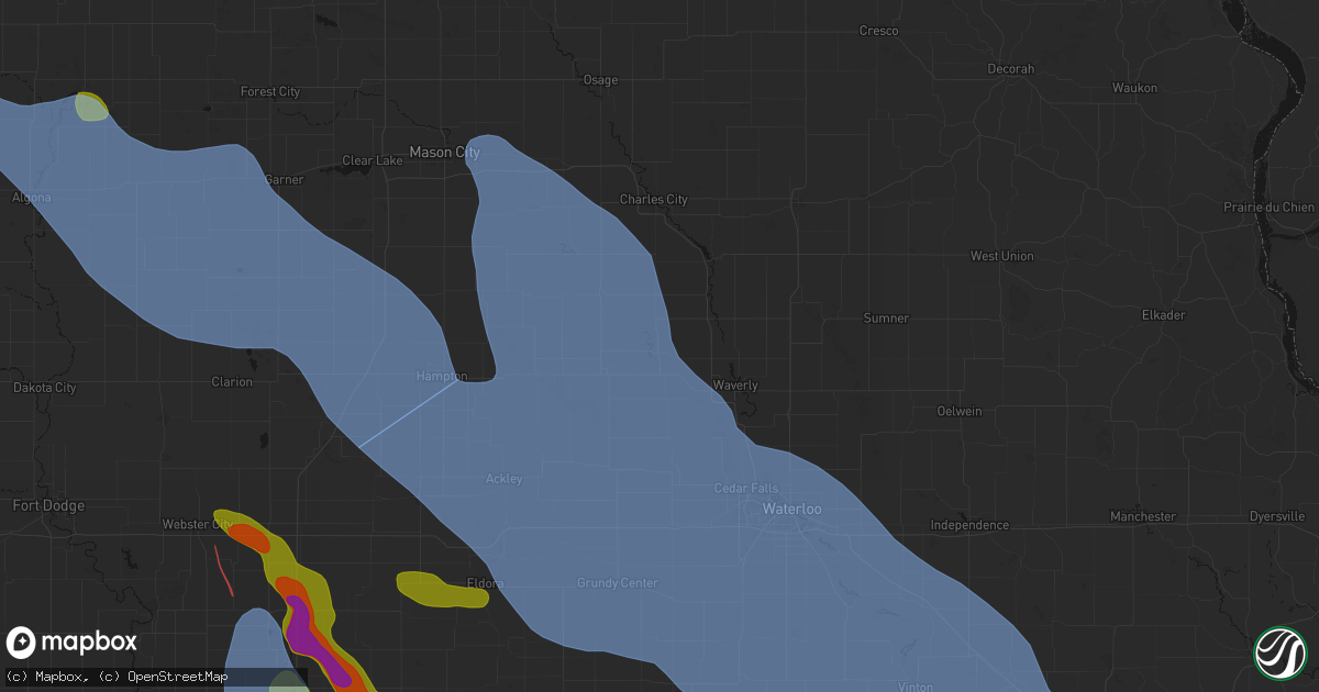 Hail map in Clarksville, IA on July 20, 2026