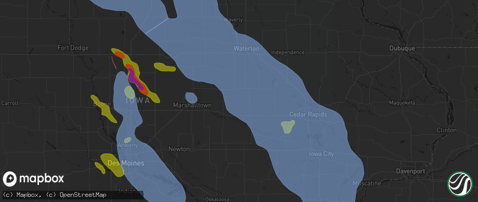 Hail map in Clutier, IA on July 20, 2026