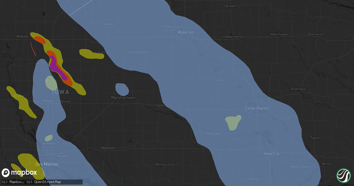 Hail map in Clutier, IA on July 20, 2026