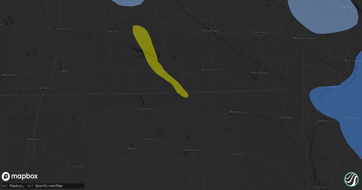 Hail map in Coatsville, MO on July 20, 2026