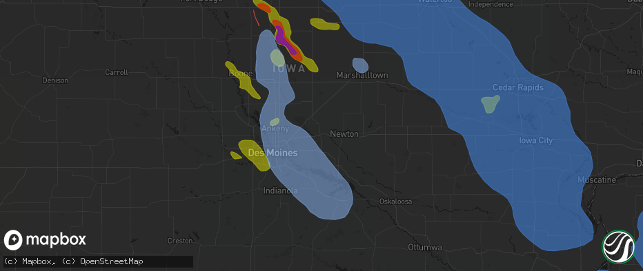 Hail map in Colfax, IA on July 20, 2026