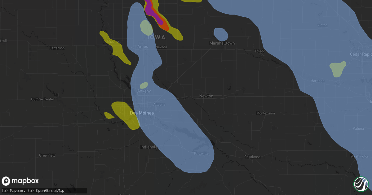 Hail map in Colfax, IA on July 20, 2026