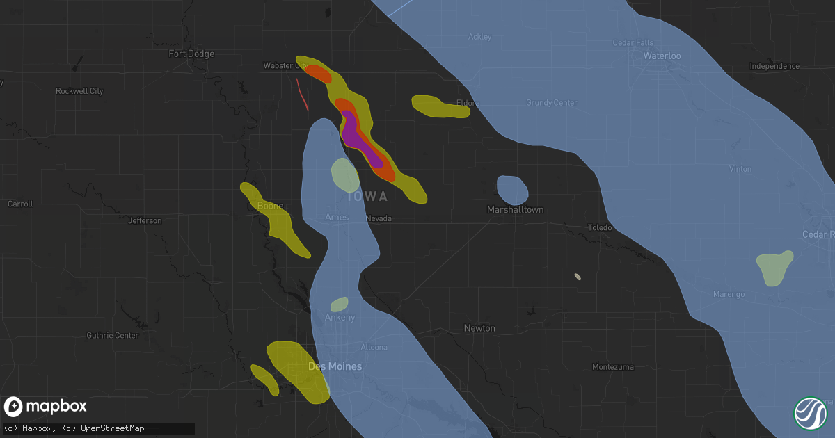 Hail map in Colo, IA on July 20, 2026