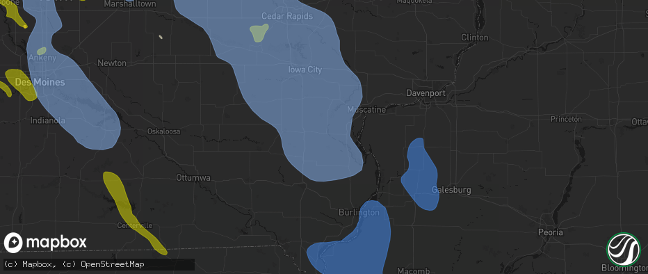Hail map in Columbus City, IA on July 20, 2026