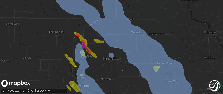 Hail map in Conrad, IA on July 20, 2026