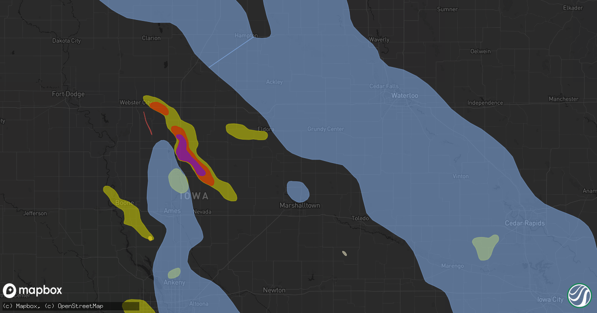 Hail map in Conrad, IA on July 20, 2026