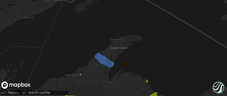 Hail map in Copper City, MI on July 20, 2026