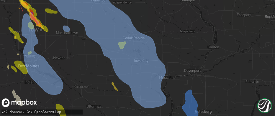 Hail map in Coralville, IA on July 20, 2026