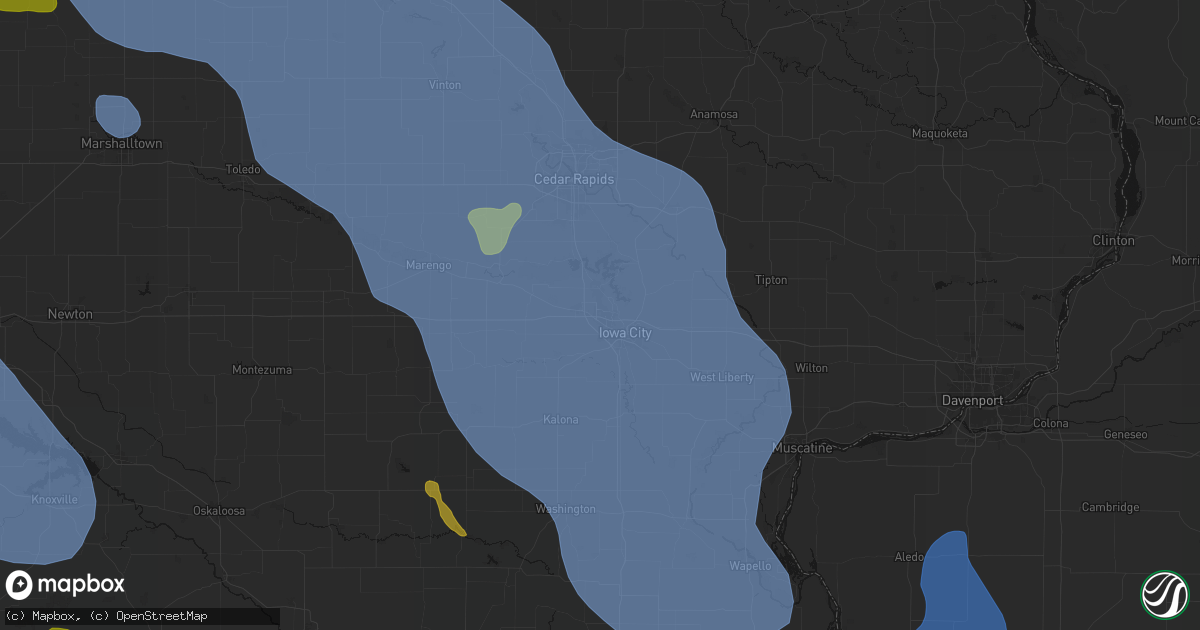 Hail map in Coralville, IA on July 20, 2026
