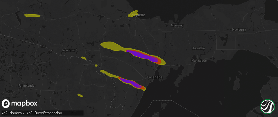 Hail map in Cornell, MI on July 20, 2026