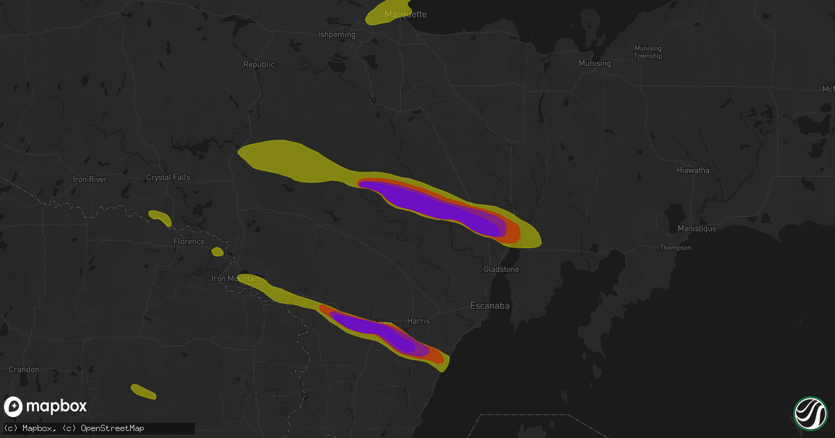 Hail map in Cornell, MI on July 20, 2026