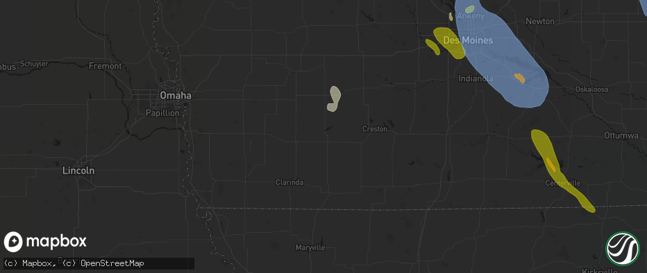 Hail map in Corning, IA on July 20, 2026