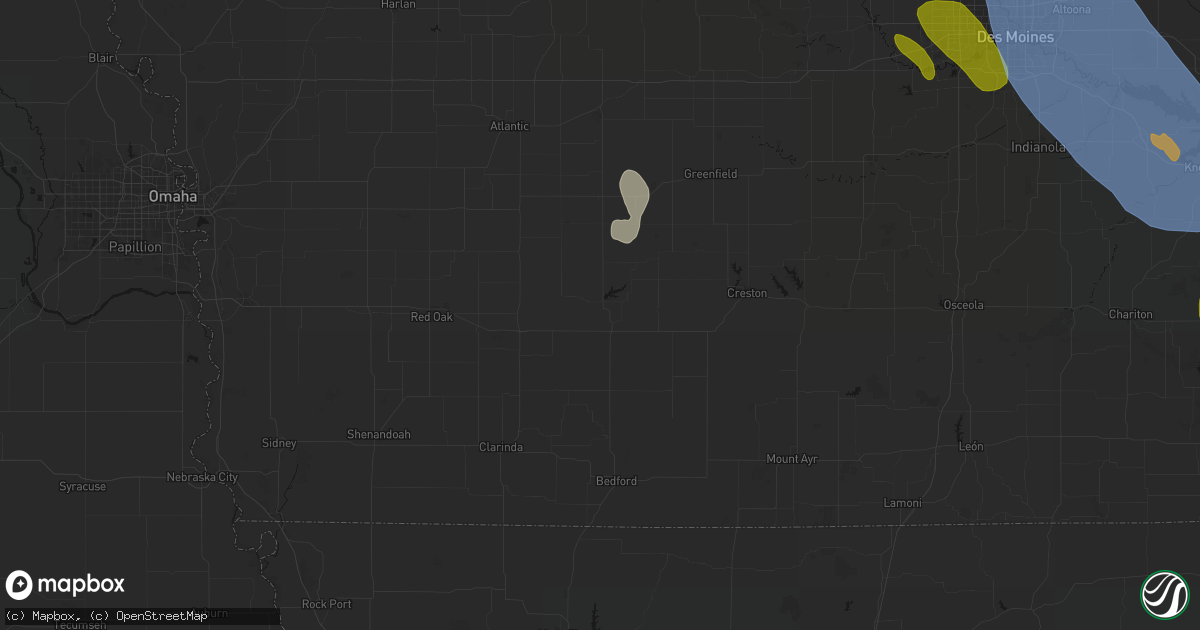 Hail map in Corning, IA on July 20, 2026